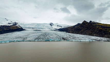 Fototapeta na wymiar aerial view from drone of Jökulsárlón glacier on background