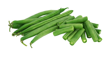Bunch of fresh green beans cut isolated on white background with PNG. - Powered by Adobe