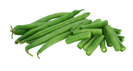 Bunch of fresh green beans cut isolated on white background with PNG.