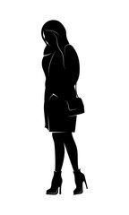 Black silhouette of a girl with white lines. Fashion illustration.