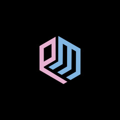 Logo segi enam dengan desain huruf PM