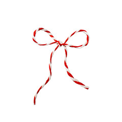 Red and white Christmas rope isolated on white. Christmas tied bow for design.