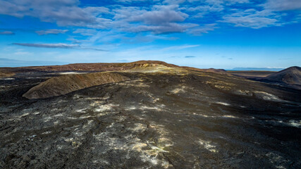yellow sulfur on solidified lava of Fagradalsfjall volcano
