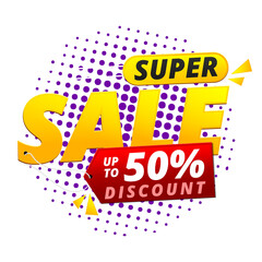 icon super sale 50% off with transparent background.