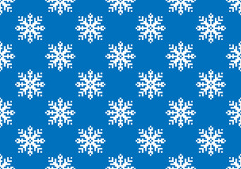 Christmas pixel art seamless pattern with mosaic falling snowflakes