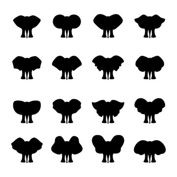 Cute elephant silhouette collection . Set of cartoon elephant silhouette