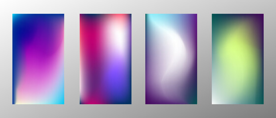 Fototapeta premium Abstract bright gradient background. Set of 4 backgrounds. Creative modern vector illustration. Holographic spectrum for coating.