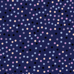 Abstract seamless pattern with hand drawn small dots. Vector polka dot texture. Cute and simple background with multicolored chaotic dots