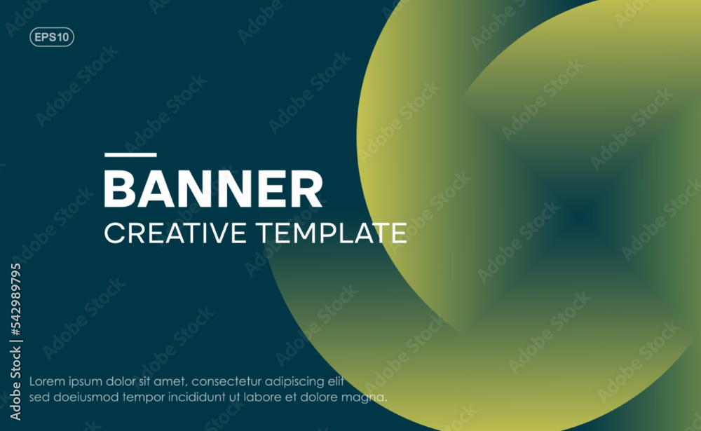 Wall mural dark green geometric banner design template. minimal geometric gradient shapes background with circl
