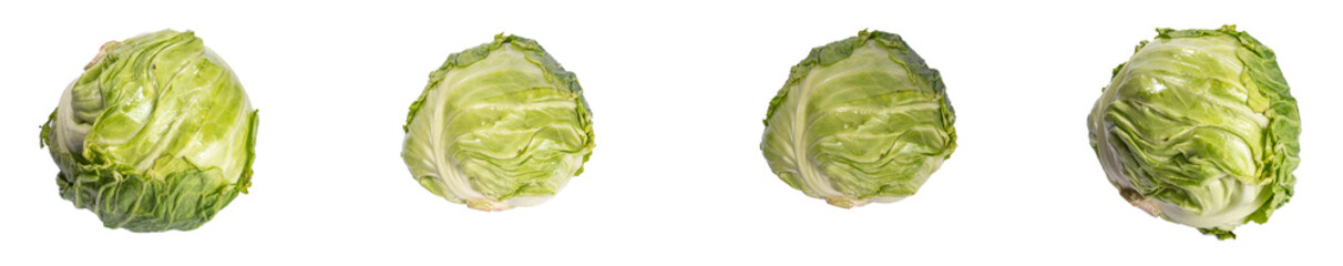 Green cabbage isolated. Set of fresh cabbages , on transparent white background