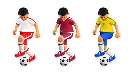 Football player with the ball. 3d soccer player dribbles. 3d render