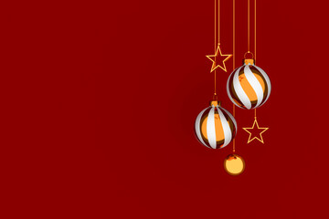 Merry Christmas And Happy New Year Greeting Card Dsign. Christmas Background. Top View And Flat Lay. 3D Illustration