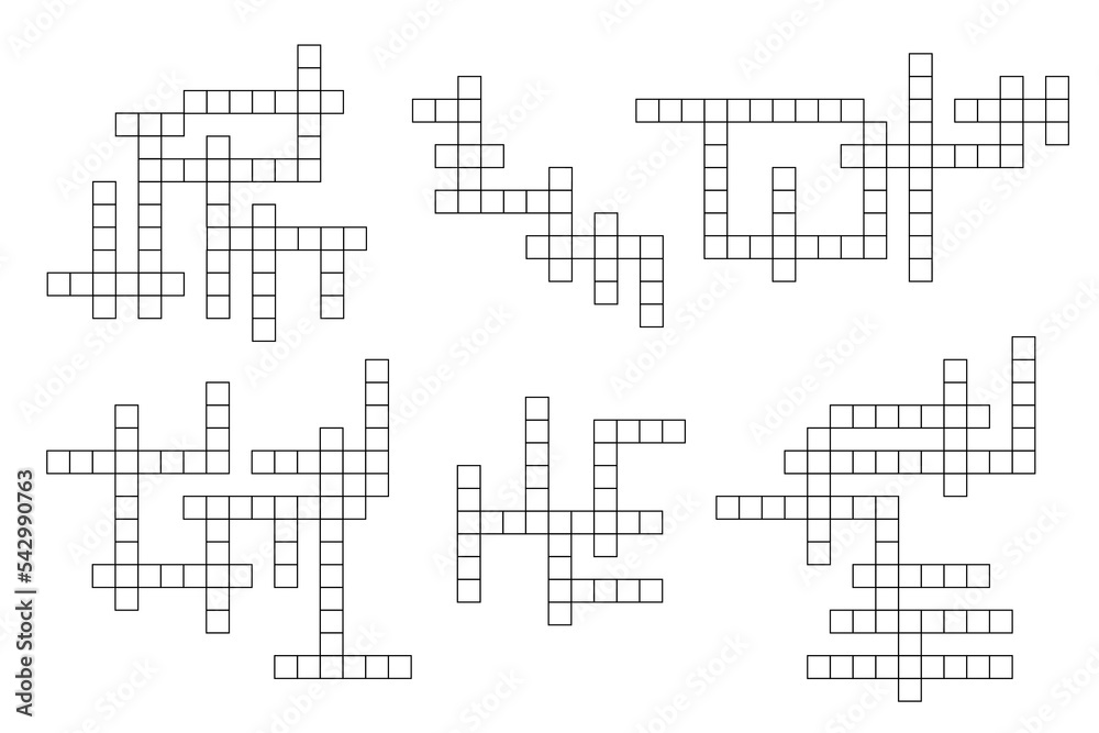 Aufkleber crossword game grid. text riddle, educational and vocabulary puzzle, crossword quiz or intellectual 