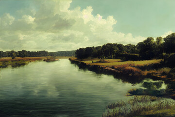 Obraz premium A serene peaceful river in the countryside. 