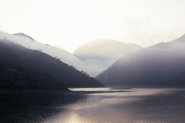 Turano lake (Rieti, Italy) and the town of Castel di Tora