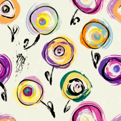 Poster seamless floral abstract background pattern, with circles, paint strokes and splashes © Kirsten Hinte