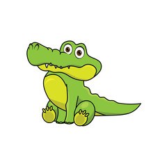 Cute drawn cartoon green crocodile isolated on white background. Vector illustration