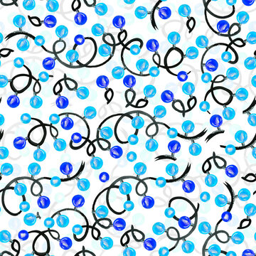 Blue garland festive watercolor seamless pattern. Template for decorating designs and illustrations.