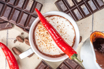 Homemade Holiday Spicy Mexican Hot Chocolate, hot chocolate cocoa drink with whipped cream red...