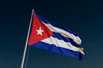 BANDERA DE CUBA EN MASTIL FONDO AZUL RENDER 3D 