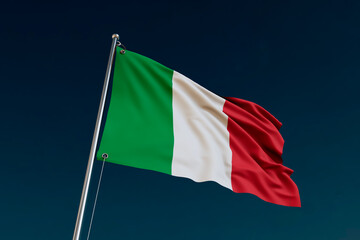 BANDERA DE ITALIA EN MASTIL  FONDO AZUL RENDER 3D 