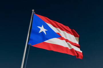 BANDERA DE PUERTO RICO EN MASTIL FONDO AZUL RENDER 3D