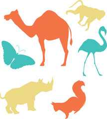 Color animal silhouettes set. Wildlife fauna icon