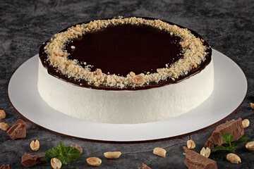 Snickers chocolate. Cake, caramel, nougat and peanut.