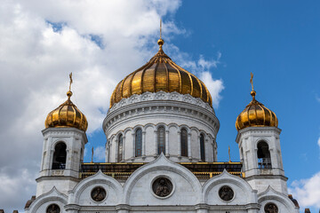 Fototapeta na wymiar Exterior of the Cathedral of Christ the Saviour in Moscow, Russia, Europe