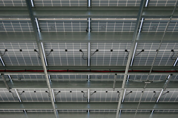 Partial view of a solar energy parking lot roof 
