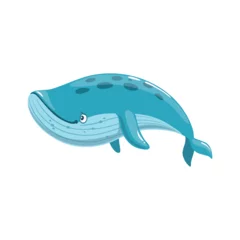 Store enrouleur Baleine Cartoon whale character, blue cute sea animal, vector happy fish. Funny cartoon baby whale with fins and tail in ocean water, marine underwater or undersea big fish