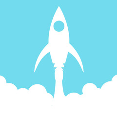 Rocket launch icon. Concept of business product on market. Vector illustration. EPS 10.