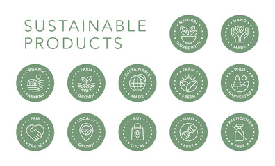 Sustainable made products vector logo badge icons set