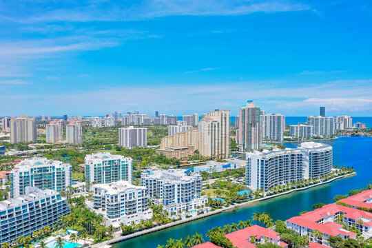 Miami Aventura and Miami Beach aerial view