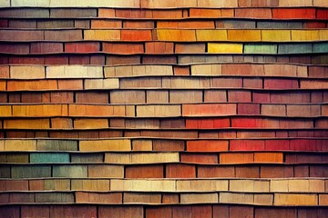 Watercolor textures of building materials. Old wooden fence, heap of natural cobblestones and destroyed brick wall. - obrazy, fototapety, plakaty