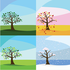 Four seasons illustration winter, autum, spring, summer