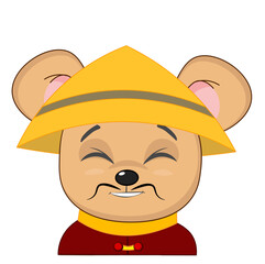 Cute little mouse in a hat and national costume. Japan, China, Vietnam