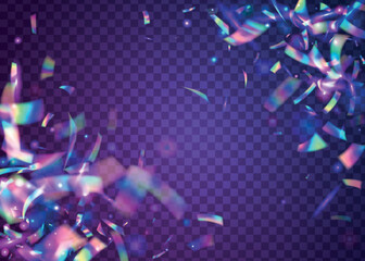Neon Glitter. Glamour Art. Party Prismatic Serpentine. Iridescent Tinsel. Bokeh Sparkles. Crystal Foil. Shiny Banner. Violet Retro Texture. Blue Neon Glitter