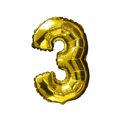 3 Golden number helium balloons isolated background. Realistic foil and latex balloons. design elements for party, event, birthday, anniversary and wedding.