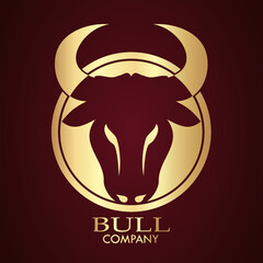 silhouette bull head negative shape golden logo