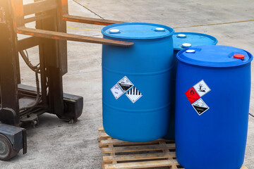 Warning symbol for chemical hazard on container
