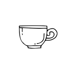 Tea cup black and white isolated on white background