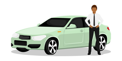 Business man design, Broker selling personal car on isolated background, Vector illustration.