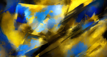 Illustration Painting Abstract Blue and Gold Background