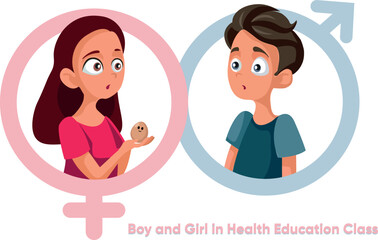 Girl and Boy in Health Education Class Vector Cartoon stock illustration