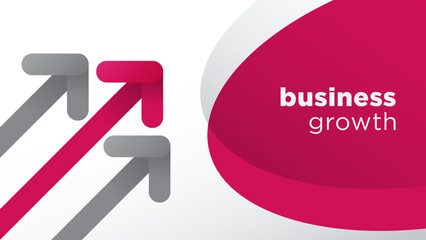 business growth with red arrow pointing up. red banner design