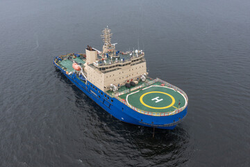 The ice breaker with a platform for helicopter landing. - obrazy, fototapety, plakaty