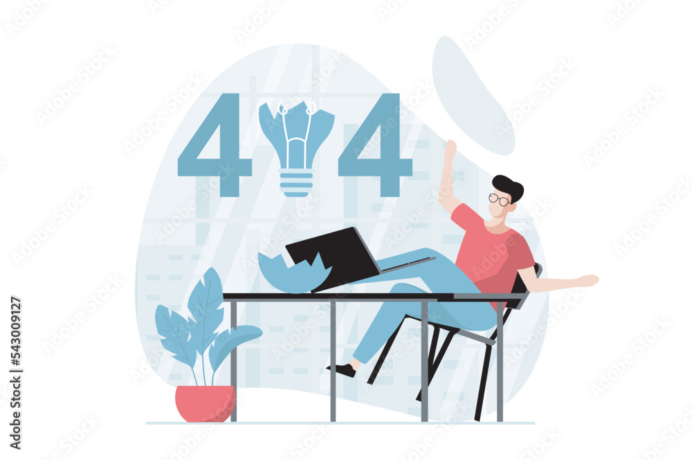 Wall mural page not found concept with people scene in flat design. upset man tries to connection to site and f