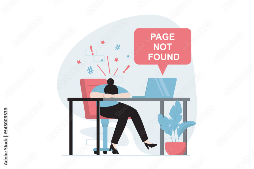Aufkleber page not found concept with people scene in flat design. frustrated woman is angry and cannot access