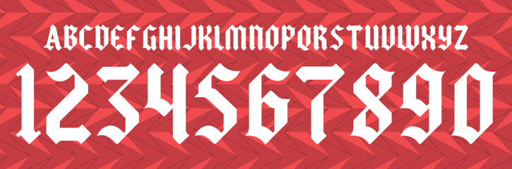 font vector team 2020 - 2021 kit sport style font. arsenarl and premier league. football style font gothic. sports style letters and numbers for soccer team - obrazy, fototapety, plakaty